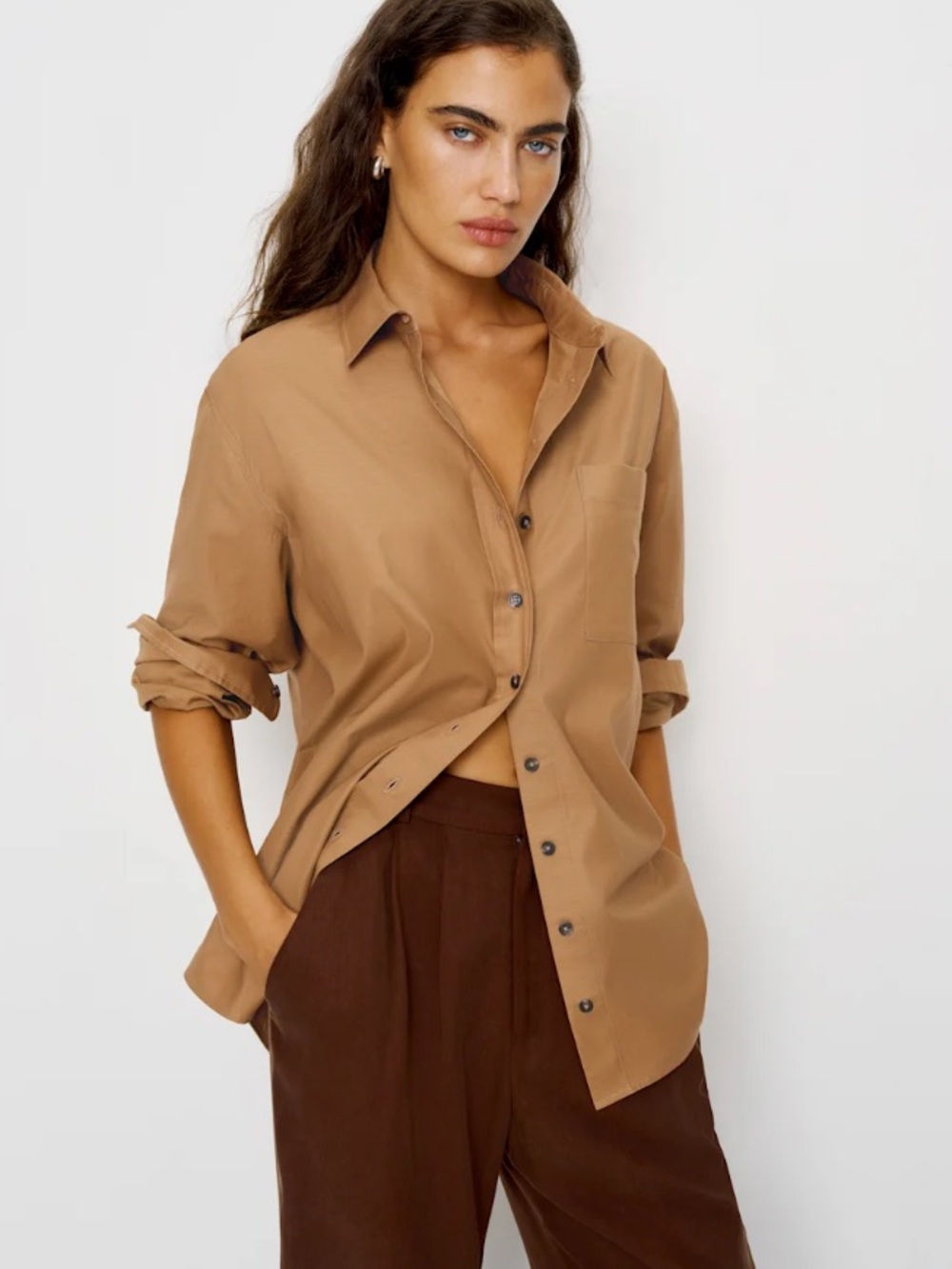 Reformation Eli Oversized Shirt Peanut Brown Button Down Size S